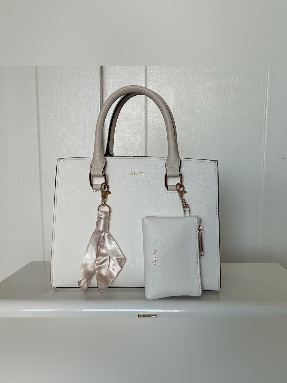 ALDO Structured Satchel with Matching Pouch and Scarf Charm